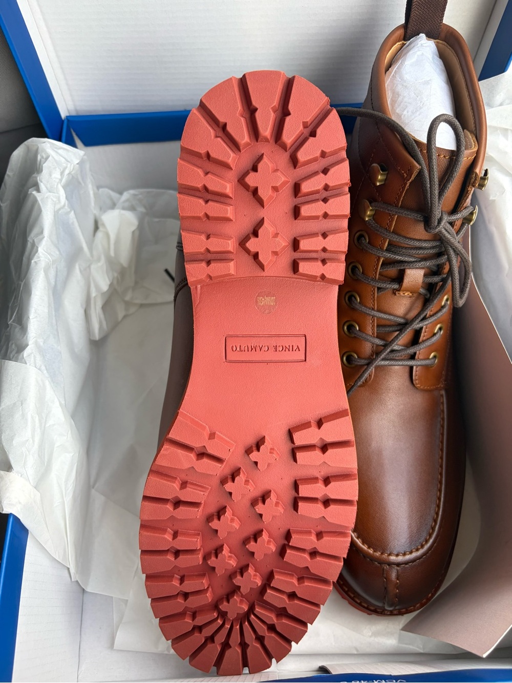 0177: Vince Camuto Brown Leather Lace-Up Moc Toe Boots - Picture 9 of 12